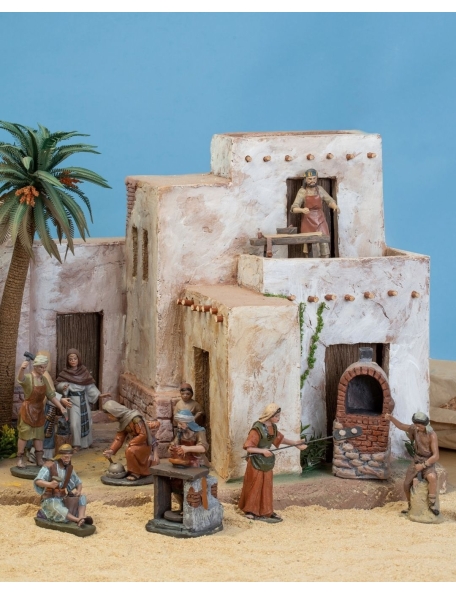 Christmas Nativity Scene, Birth, manger, original Replica J.L.Mayo Craftsmen 7 figures + oven BEL957