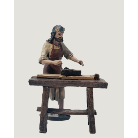 Christmas Nativity Scene, Birth, manger, original Replica J.L.Mayo Carpenter with work bench BEL083