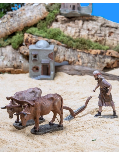 Christmas Nativity Scene, Birth, manger, original Replica J.L.Mayo Farmer with Oxen BEL949