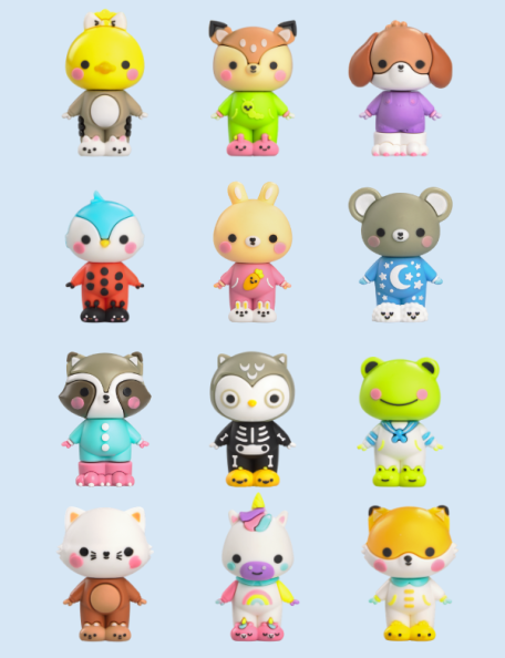 Dundun Pijama Party - Caja sorpresa de 8 uds de animales con piezas intercambiables